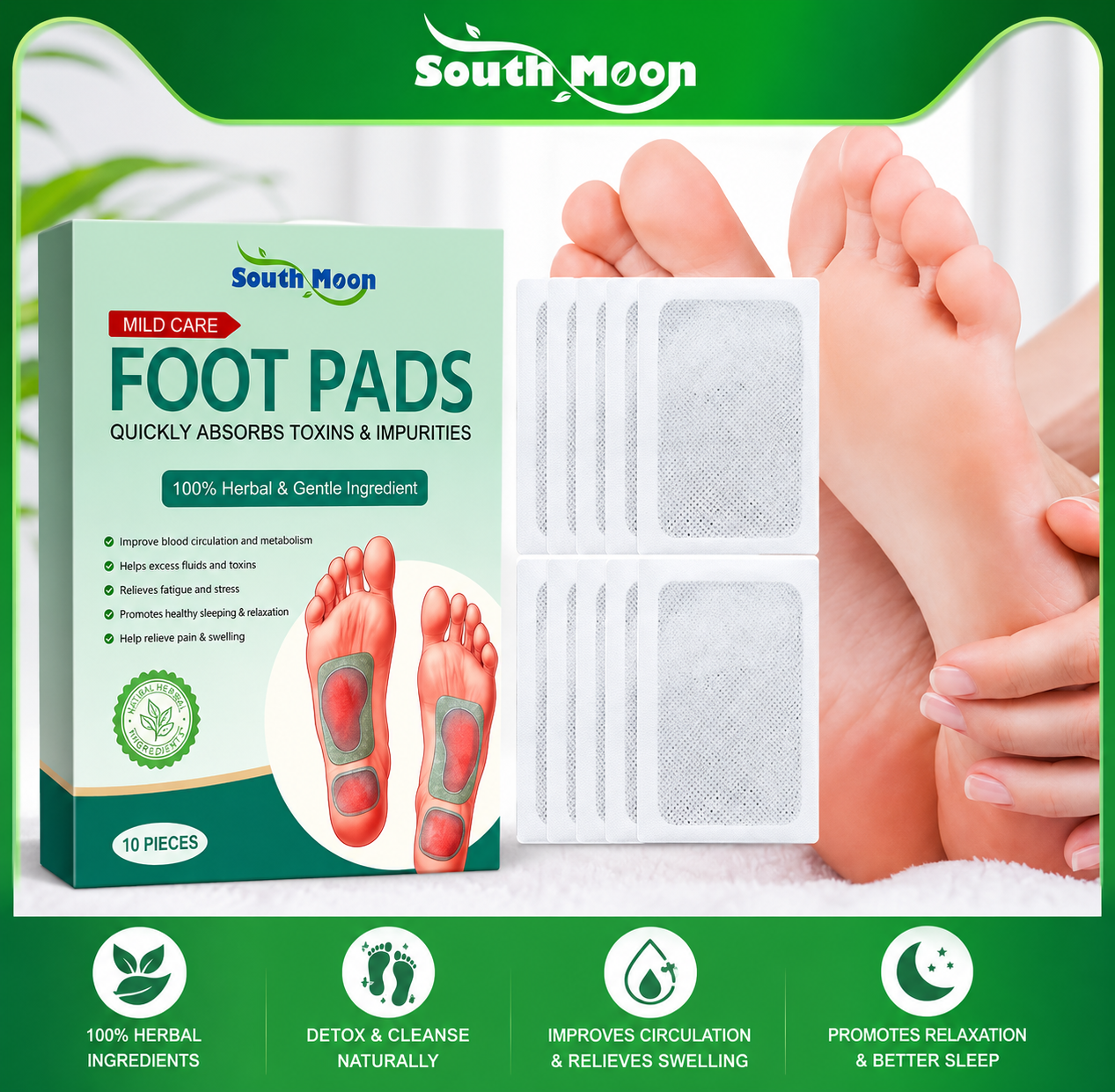 South Moon Overnight Detox & Belly Slimming Foot Pads – Deep Sleep, Fat Burn & Full Body Refresh (20 Pads Pack)