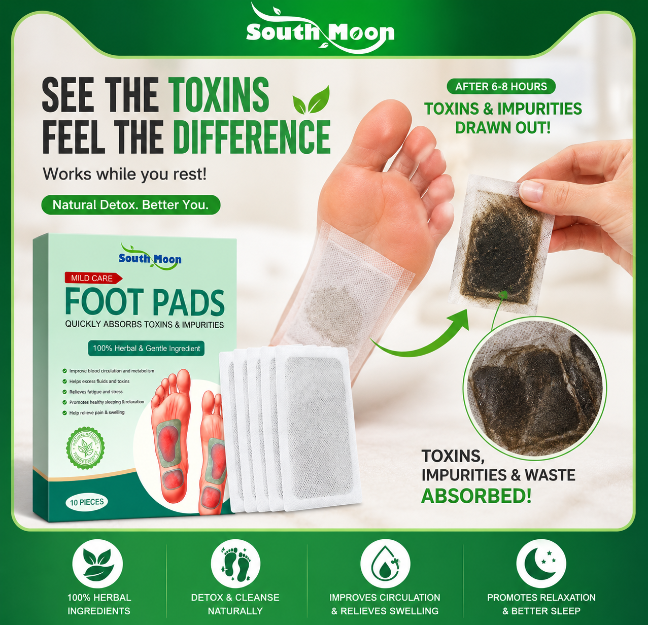 South Moon Overnight Detox & Belly Slimming Foot Pads – Deep Sleep, Fat Burn & Full Body Refresh (20 Pads Pack)