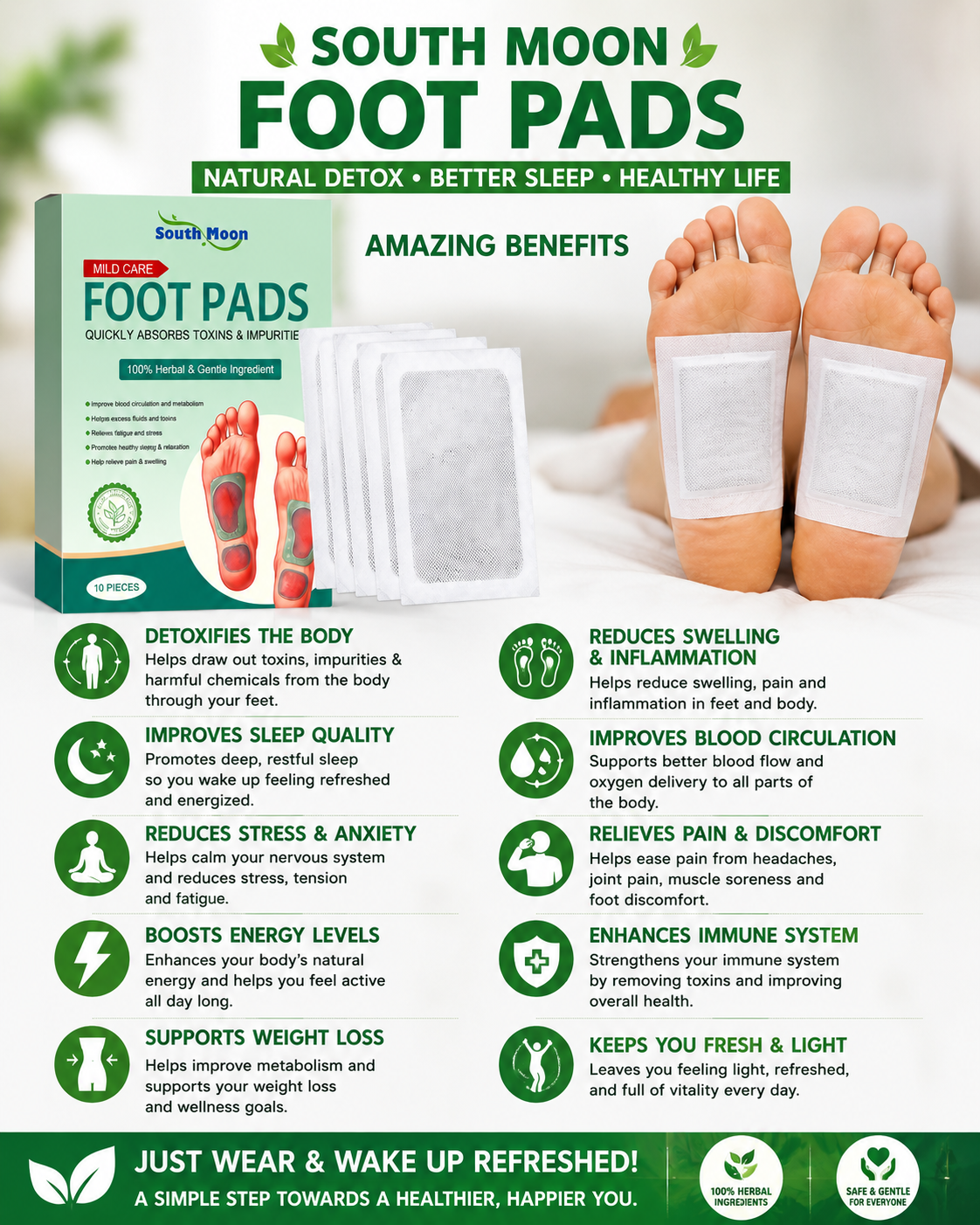 South Moon Overnight Detox & Belly Slimming Foot Pads – Deep Sleep, Fat Burn & Full Body Refresh (20 Pads Pack)
