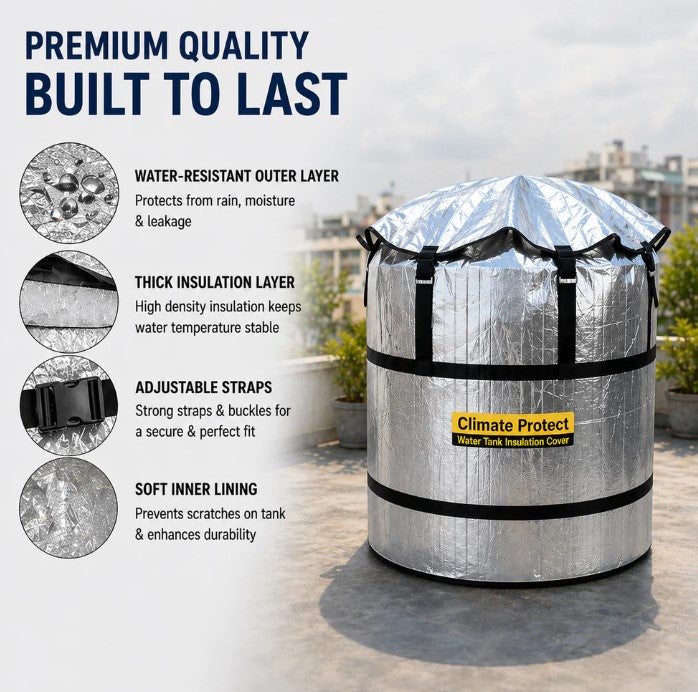 3-Layer Free Size Insulated Heavy Duty Water Tank Cover (1000 Litre) with smart size fitted belt– 6 mm Korean Insulated Sheet, UV & Weather Protection, Heat Resistant for Overhead Water Tanks