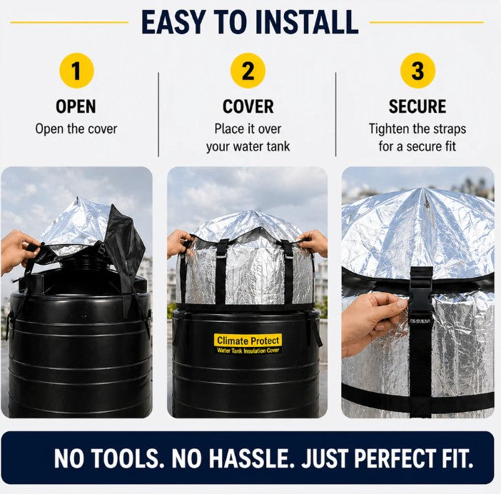 3-Layer Free Size Insulated Heavy Duty Water Tank Cover (1000 Litre) with smart size fitted belt– 6 mm Korean Insulated Sheet, UV & Weather Protection, Heat Resistant for Overhead Water Tanks