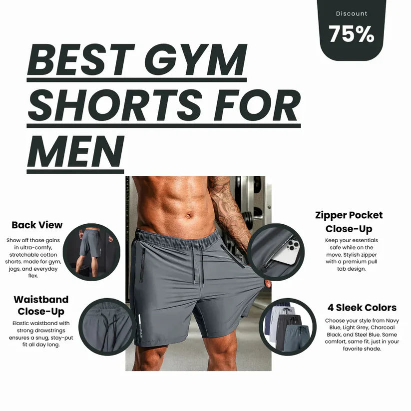 Men's Stretchable Cotton Shorts Buy 2 Get 2 Free(4 Cotton Shorts)